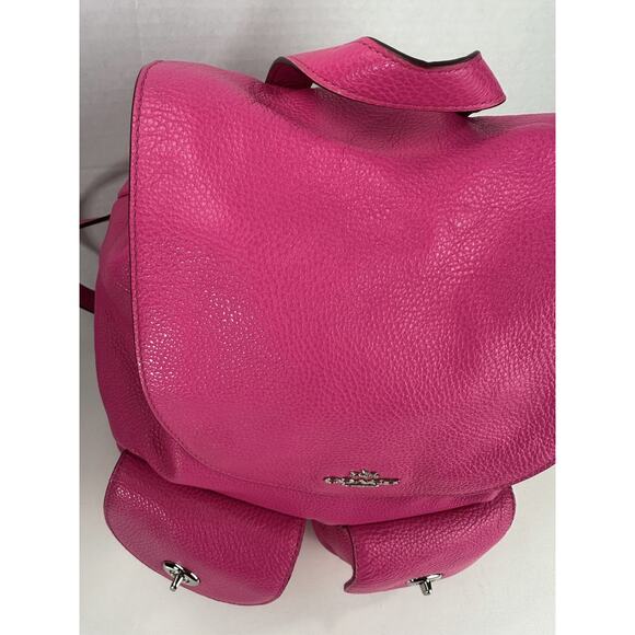 Coach Billie Pebbled Leather Backpack Purse Hot Pink Bag Turnlock Pockets - Picture 5 of 16
